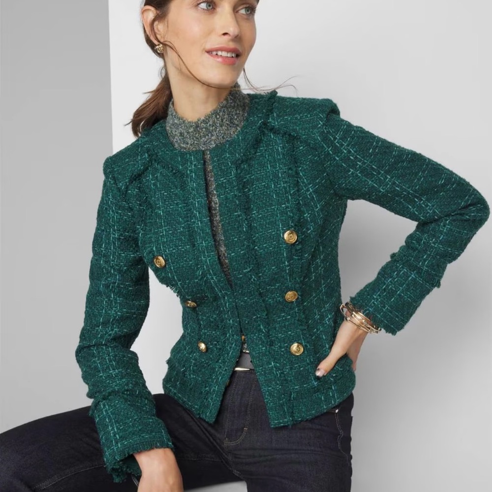 White House Black Market Teal Tweed Jacket NWT - Size 8